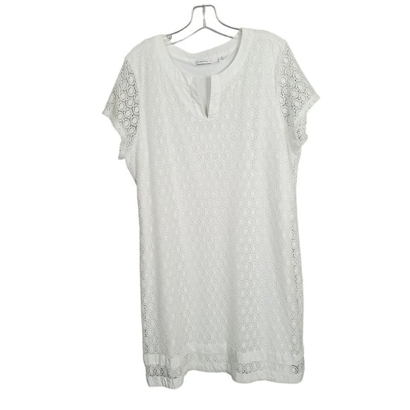 Isaac Mizrahi Live Size XL Dress Knit Lace Medallion Overlay Lined Knee Length - Picture 2 of 10